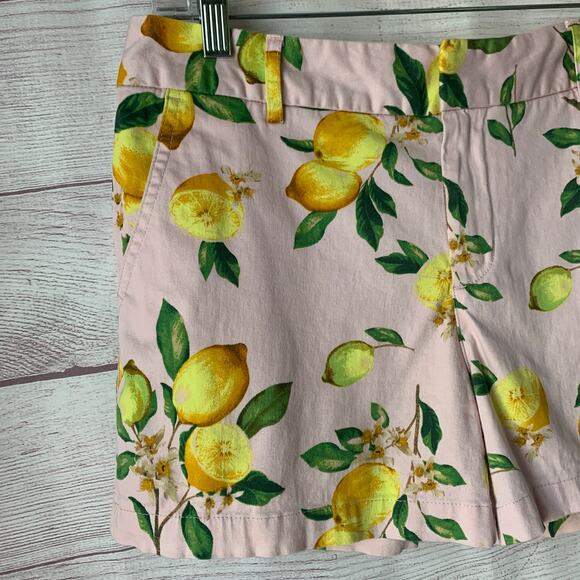 Cynthia Rowley Pink Lemon Print Chino Shorts with Pockets Cotton Blend Size 6 - Picture 2 of 13